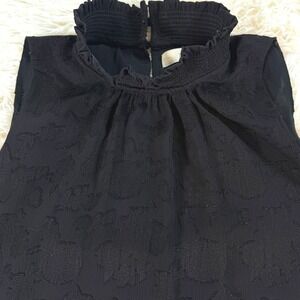 LOFT Black Textured‎ Mock Neck Sleeveless Blouse Top Medium Dressy Corpcore